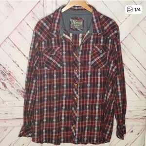 Natural Reflection Flannel Plaid Snap Buttoned Down Shirt